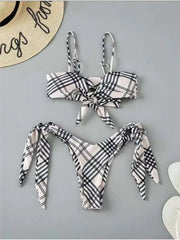 Vintage Plaid Print 2 Piece Swimsuit