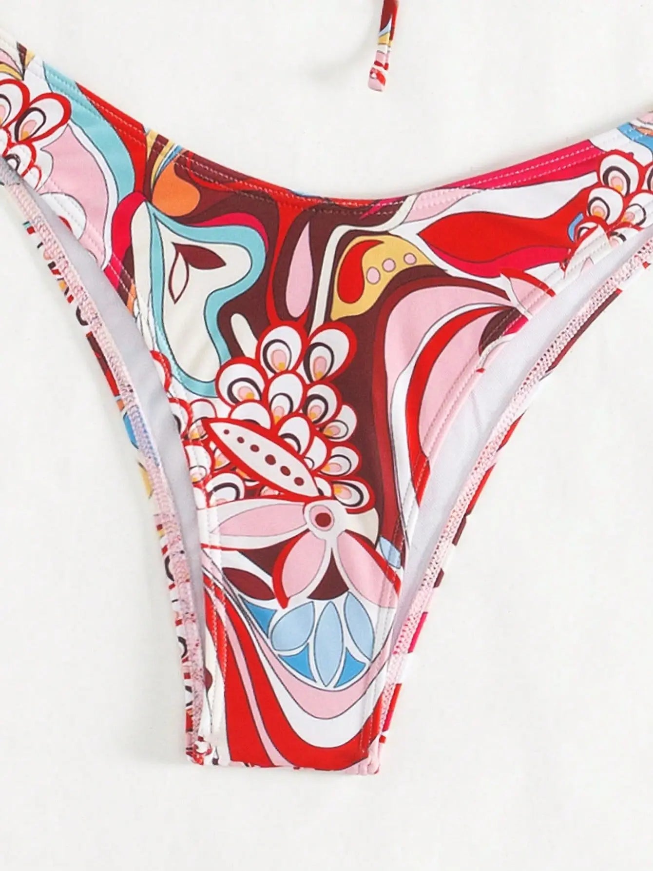 Pink Flower Print 2 Piece Swimsuit