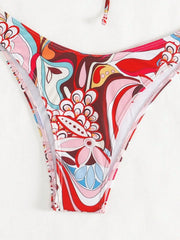 Pink Flower Print 2 Piece Swimsuit