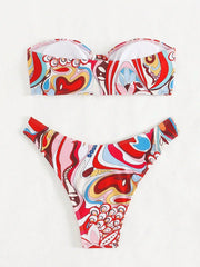 Pink Flower Print 2 Piece Swimsuit