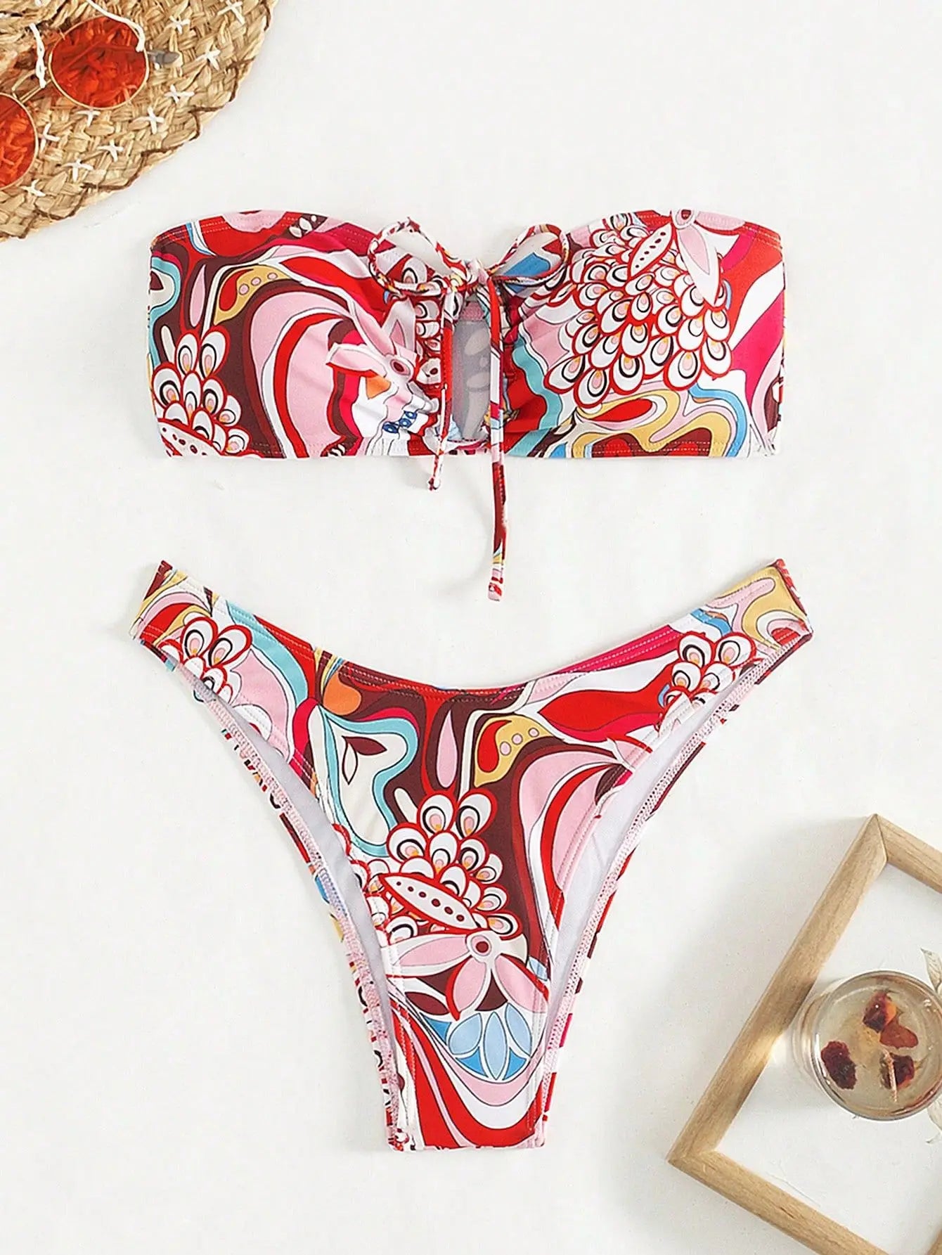 Pink Flower Print 2 Piece Swimsuit
