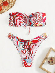 Pink Flower Print 2 Piece Swimsuit