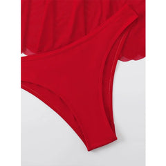 Red Swimsuit High Waist Skirt Three-Piece Bikini Ruffle Suspender Chest Wrap Swimwear Beach Bathing Suit