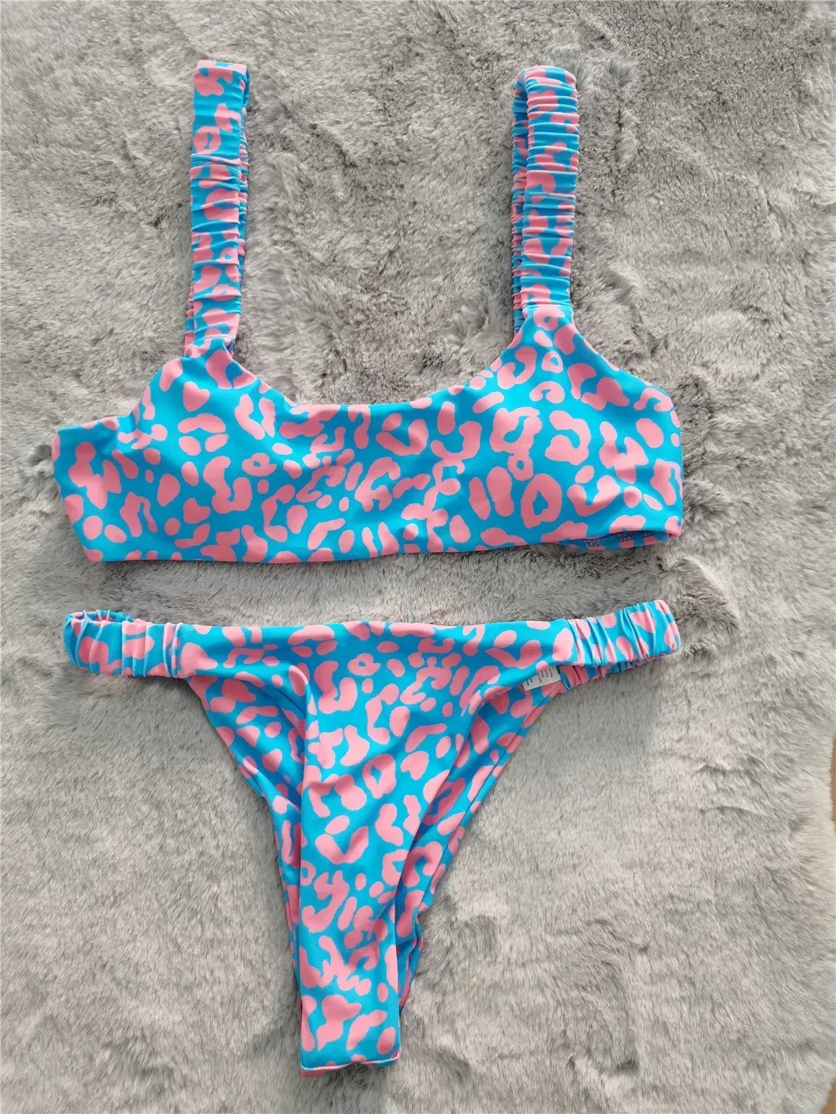 Micro Bikini 2-Piece Swimsuit Leopard Print High Waist Swimwear Suspender Multicolor Beach Bathing Suit