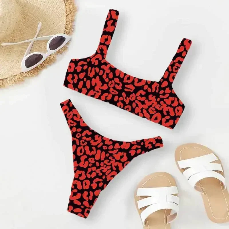 Micro Bikini 2-Piece Swimsuit Leopard Print High Waist Swimwear Suspender Multicolor Beach Bathing Suit