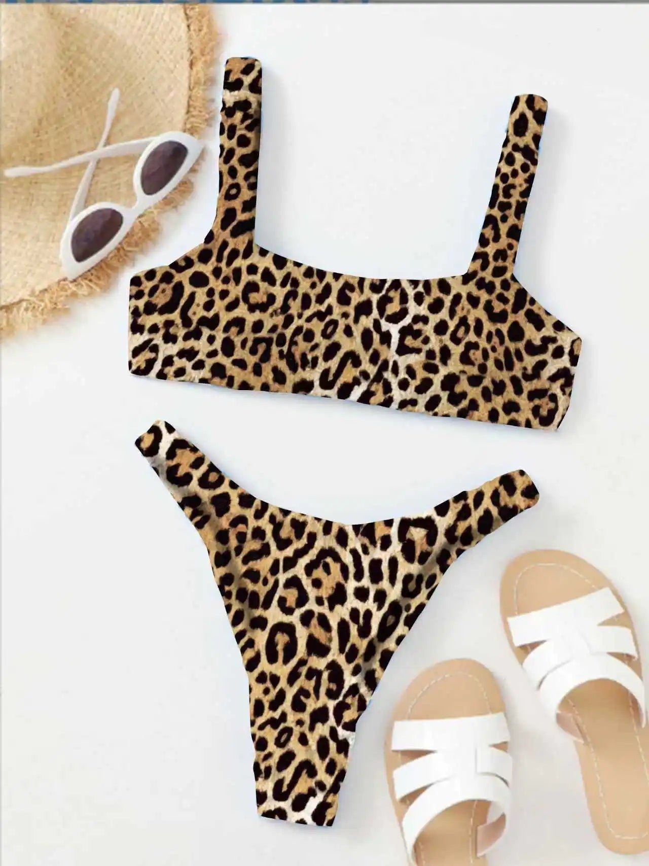Micro Bikini 2-Piece Swimsuit Leopard Print High Waist Swimwear Suspender Multicolor Beach Bathing Suit
