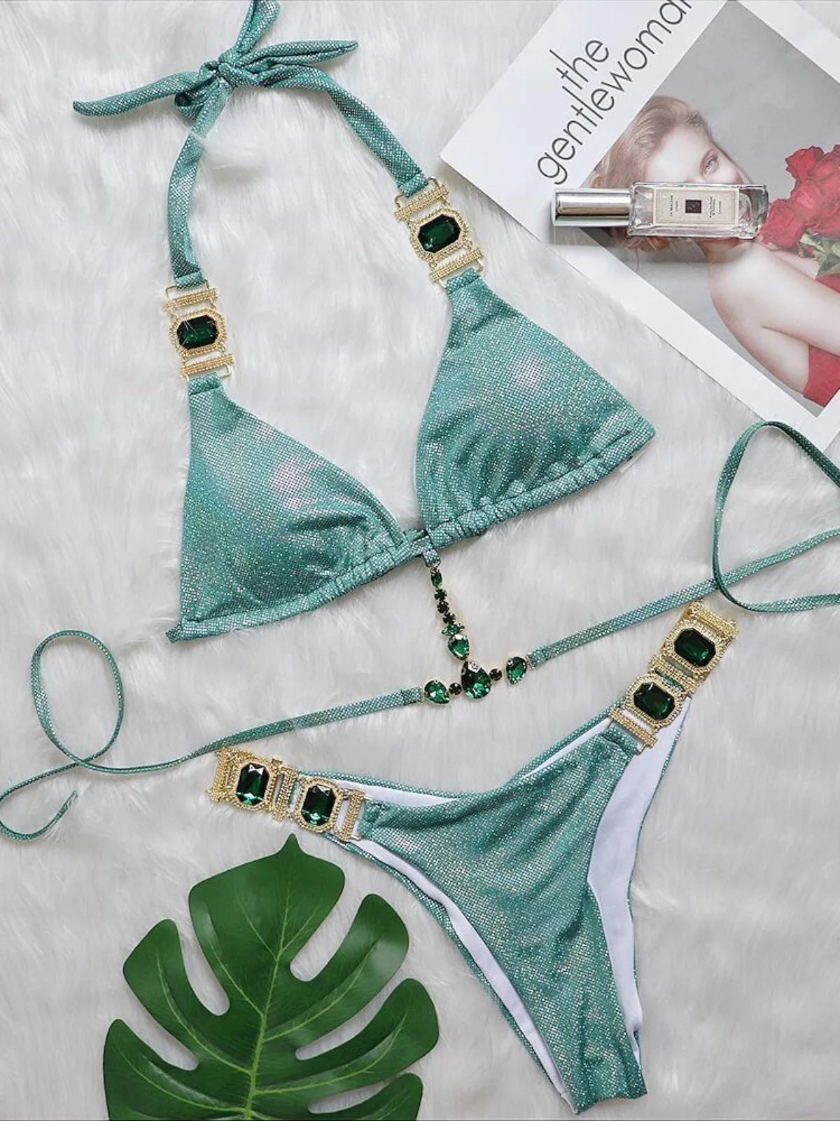Rhinestone Bikini Snake Print Cut Out Bandage Cross Diamond Swimsuit Metal Chain Bathing Suit Swimwear