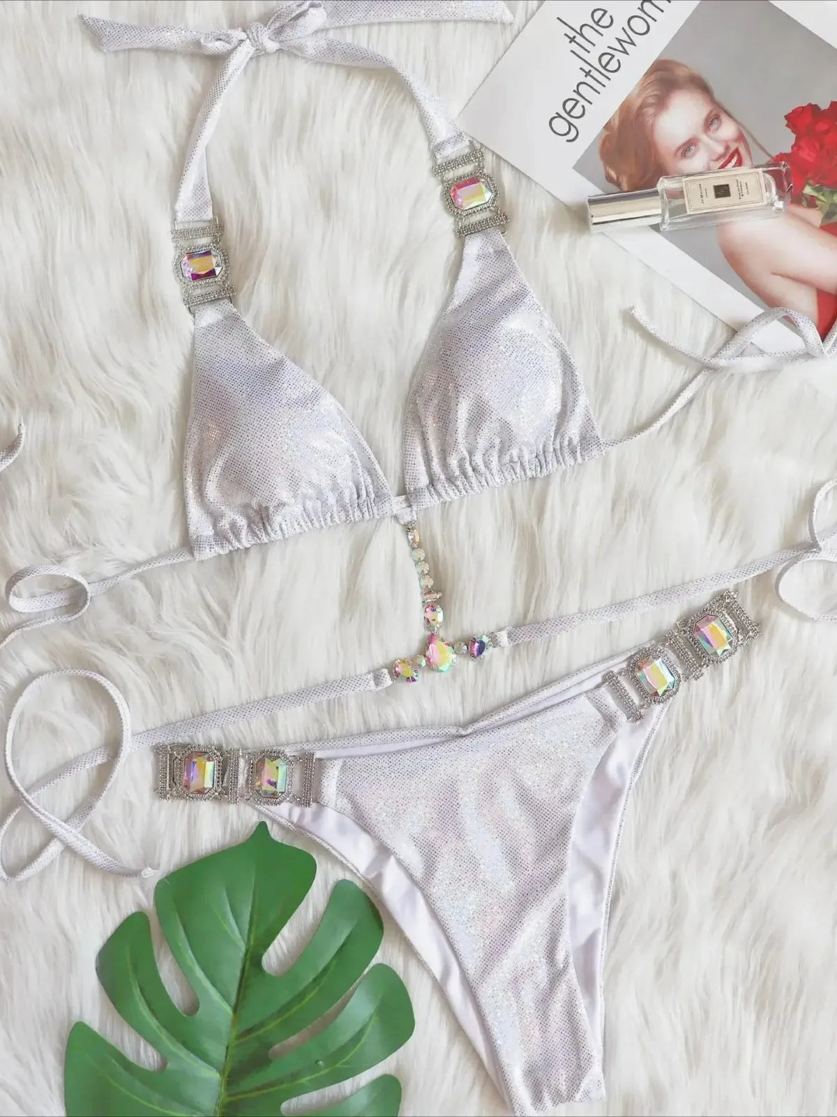 Rhinestone Bikini Snake Print Cut Out Bandage Cross Diamond Swimsuit Metal Chain Bathing Suit Swimwear