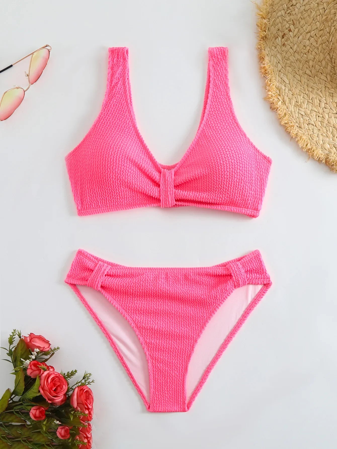 2 Piece Swimsuit Solid Color High Waist Bikini Set