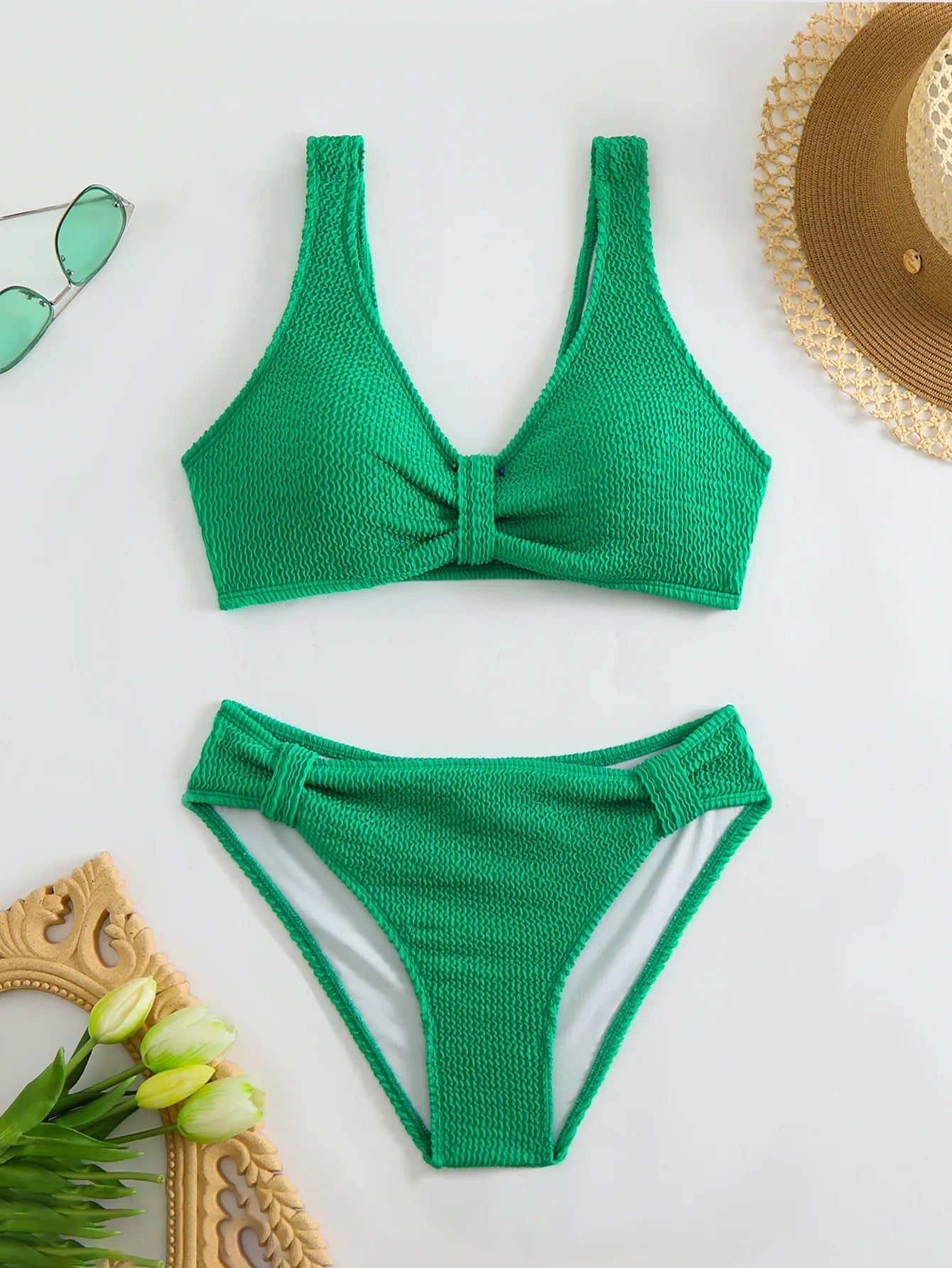 2 Piece Swimsuit Solid Color High Waist Bikini Set