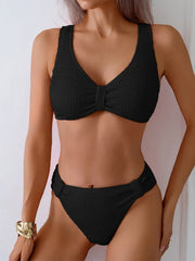 2 Piece Swimsuit Solid Color High Waist Bikini Set