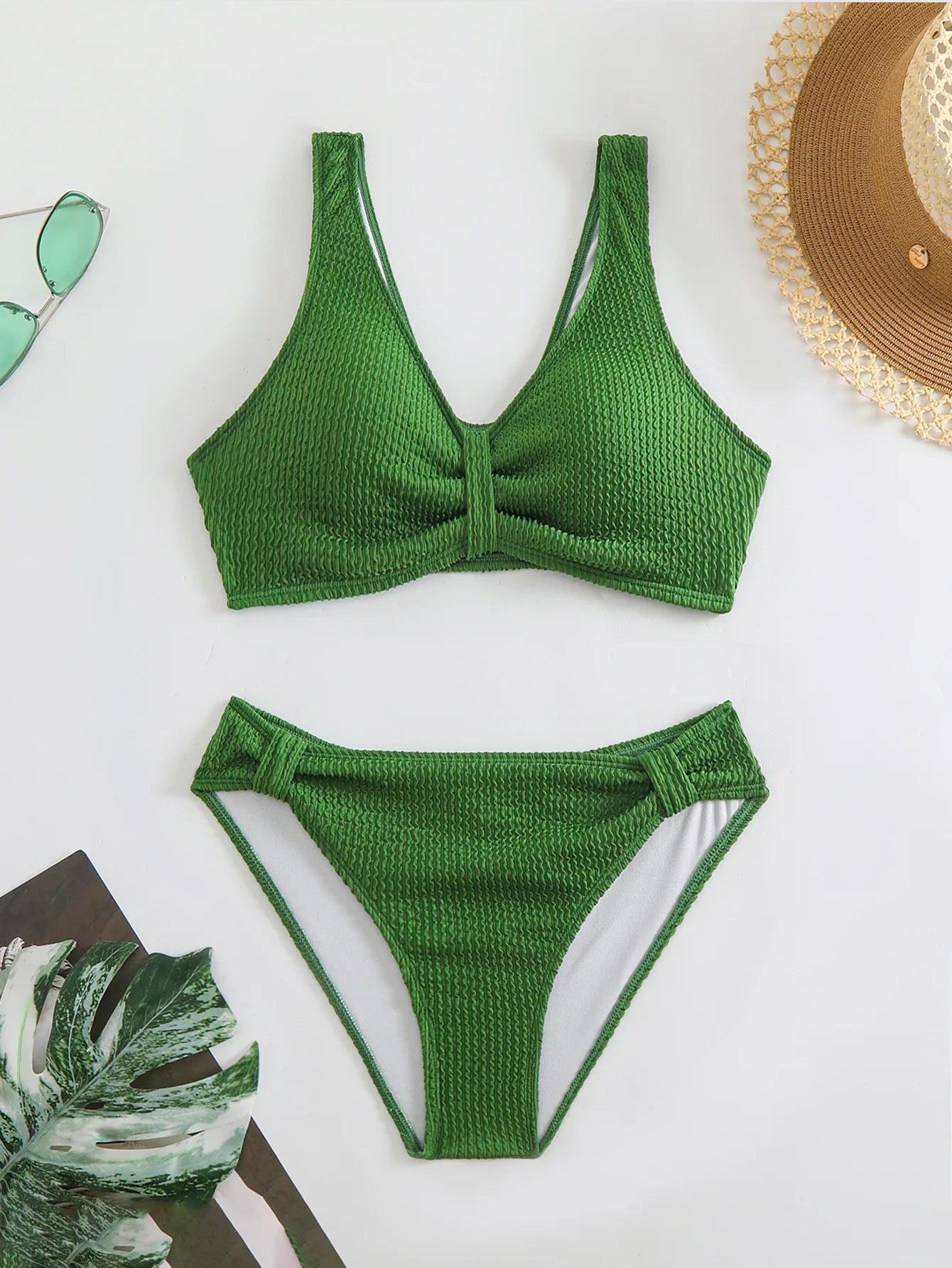 2 Piece Swimsuit Solid Color High Waist Bikini Set