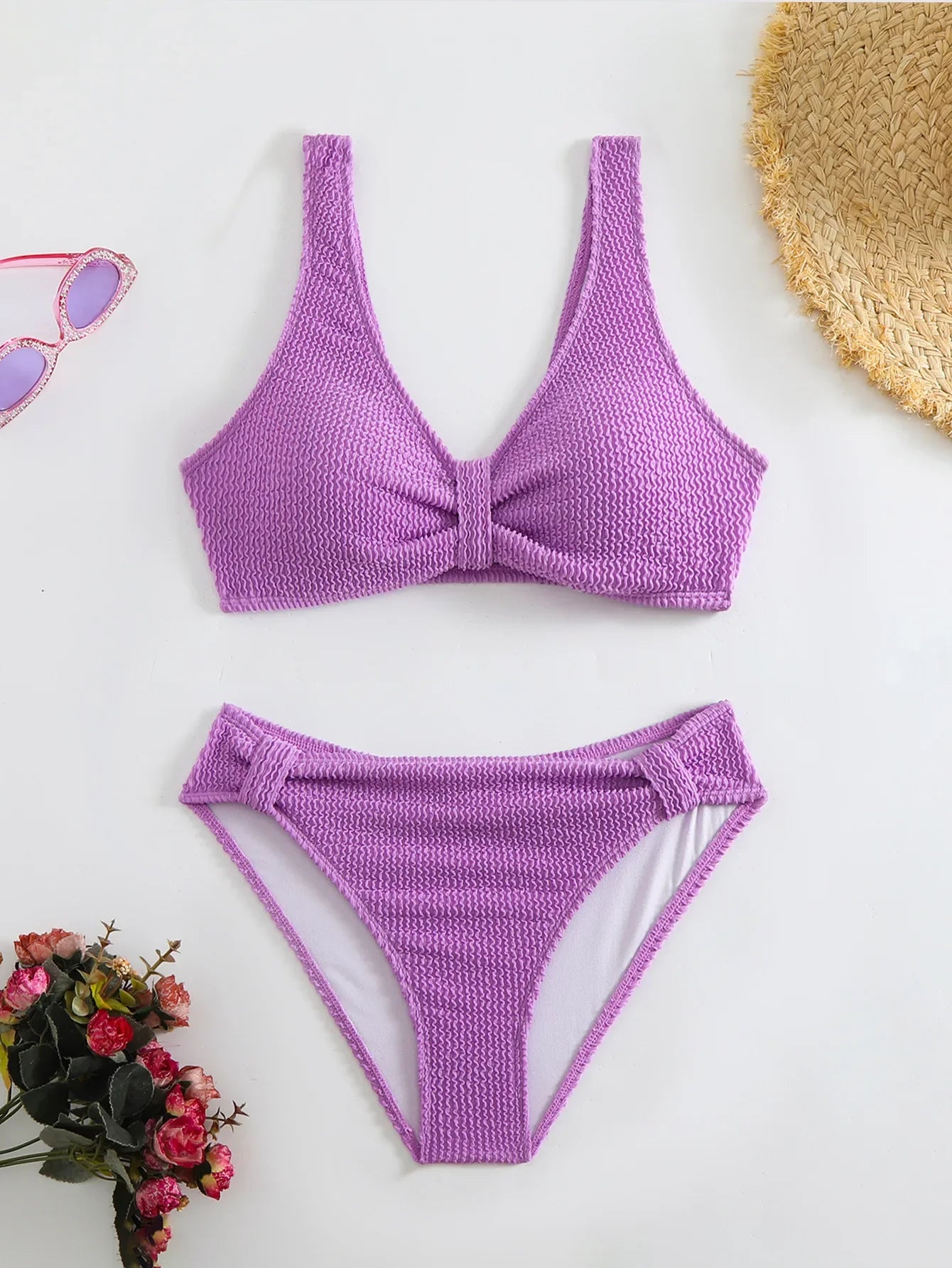 2 Piece Swimsuit Solid Color High Waist Bikini Set