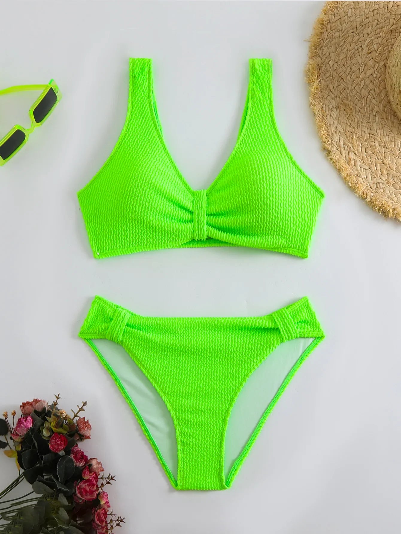 2 Piece Swimsuit Solid Color High Waist Bikini Set