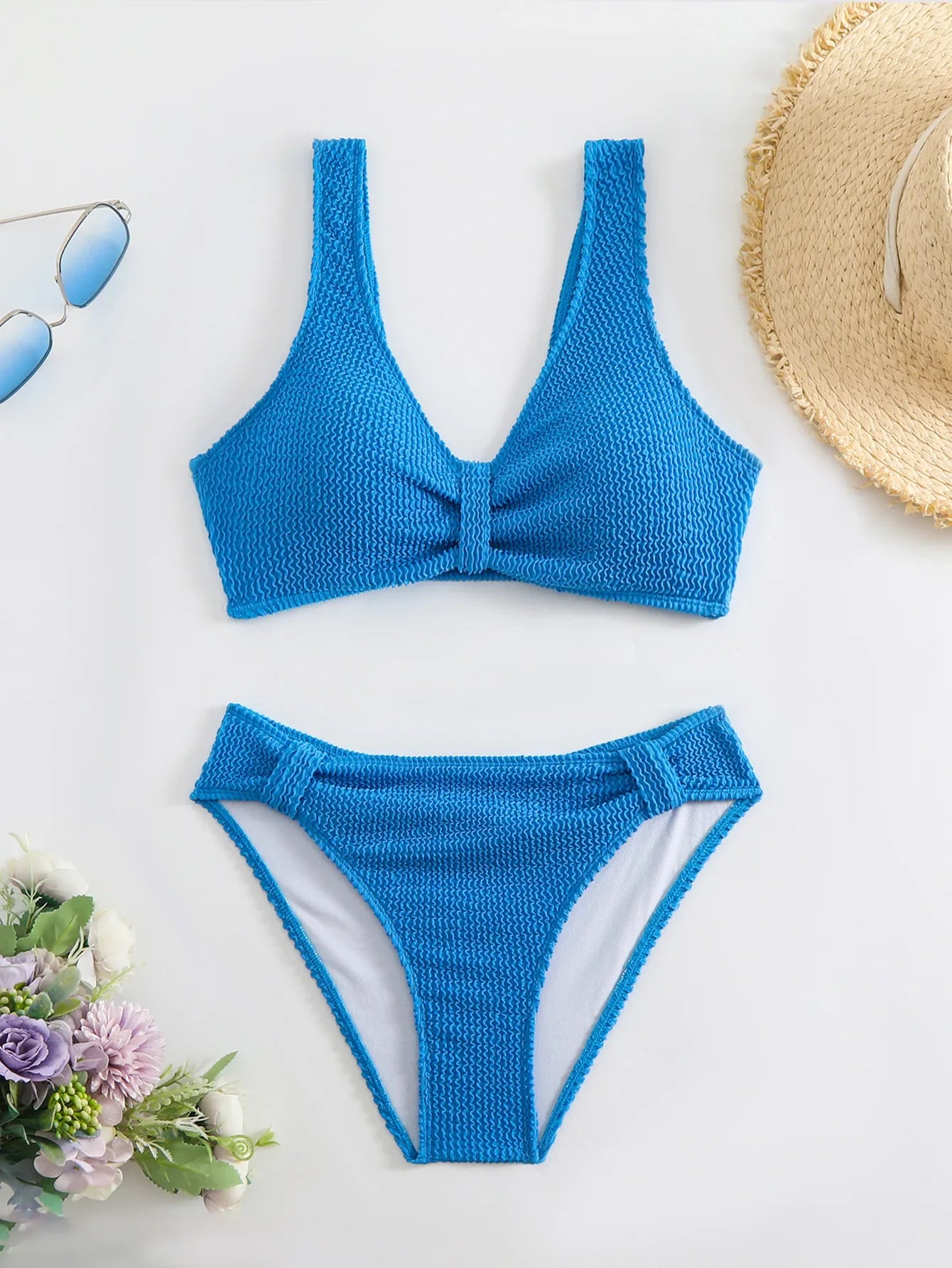 2 Piece Swimsuit Solid Color High Waist Bikini Set