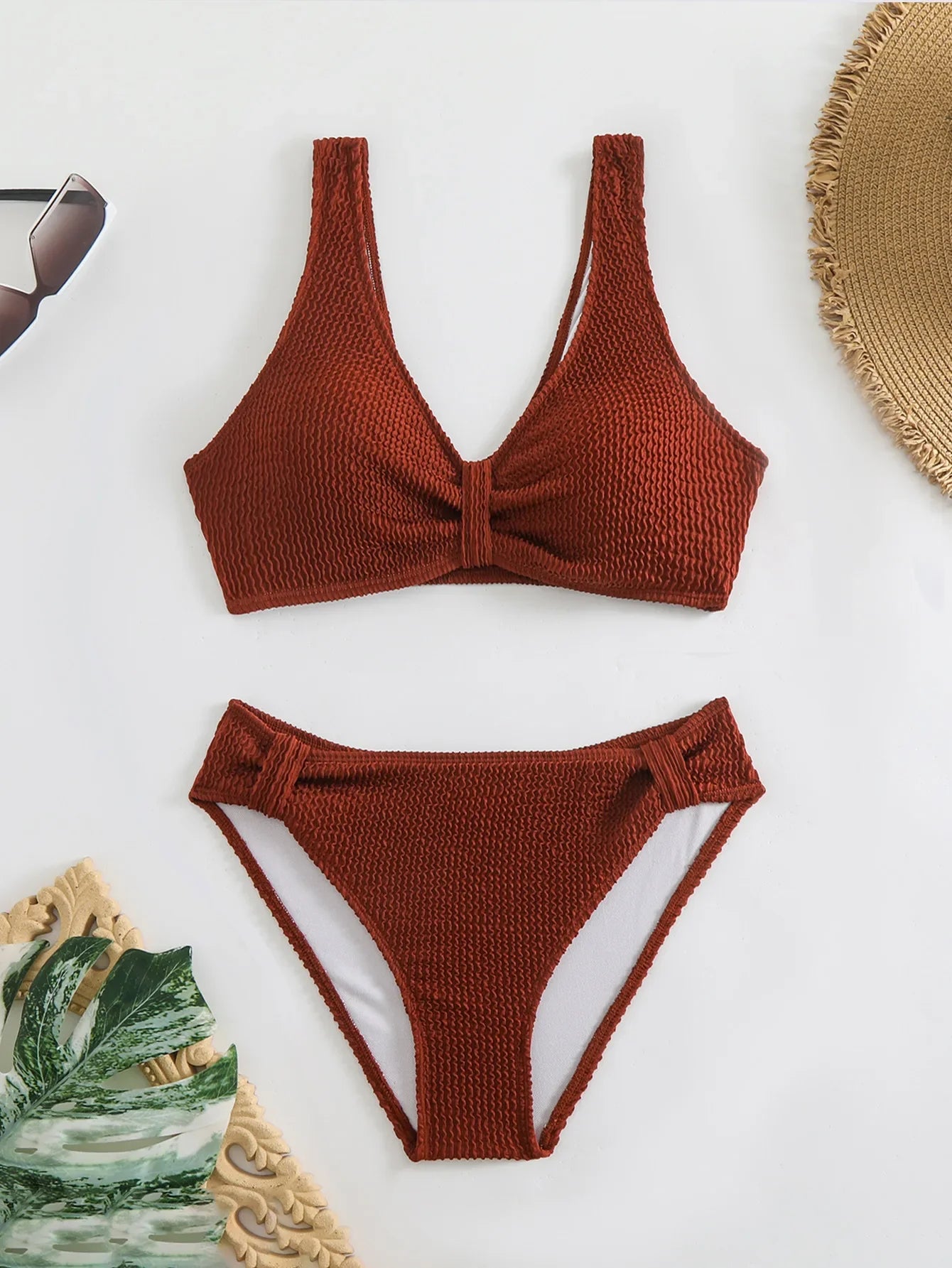 2 Piece Swimsuit Solid Color High Waist Bikini Set