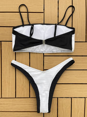 Swimsuit High Waist Two Piece Bikini Black White Patchwork Suspender Swimwear Backless Beach Bathing Suit
