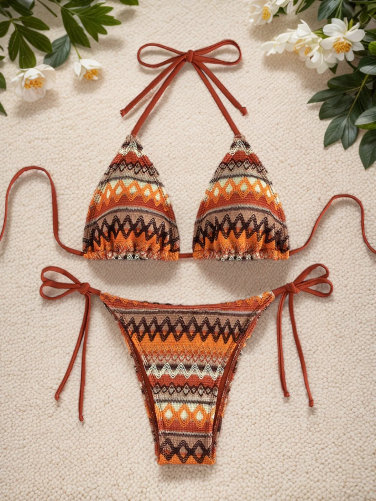 2-piece Swimsuit Knitted Striped Bikini Set