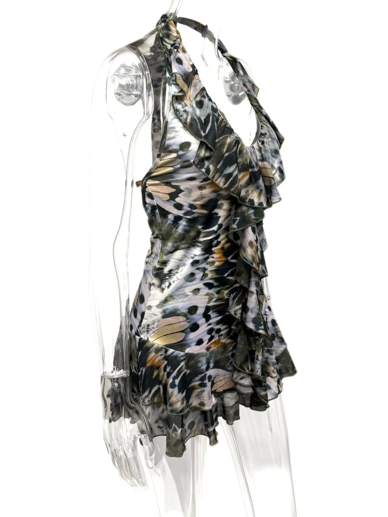 Ruffled Halter Neck Mini Dress