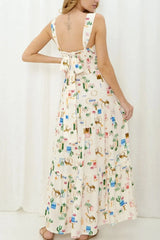 Printed Square Neck Wide Strap Maxi Dress