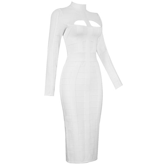 Cut-Out Long Sleeves Party Bandage Clubwear Midi Dress