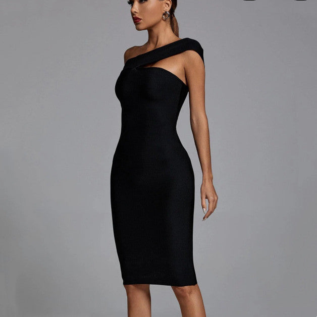 Alyia One Shoulder Black Bandage Dress