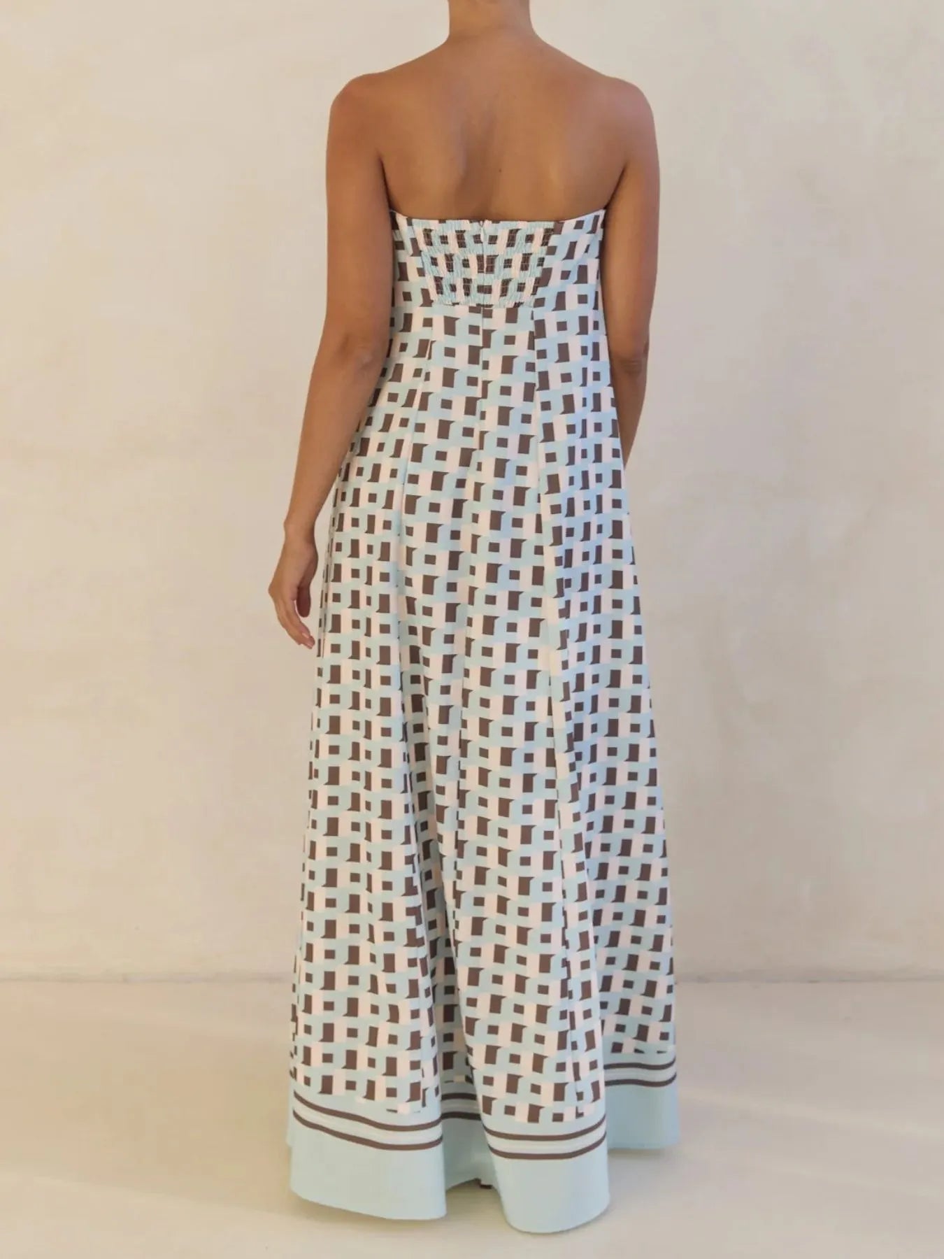 Smocked Printed Tube Maxi Dress