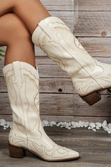 White Cowboy Western Knee High Boots Design Chunky Heel Long Boots Ridding Shoes