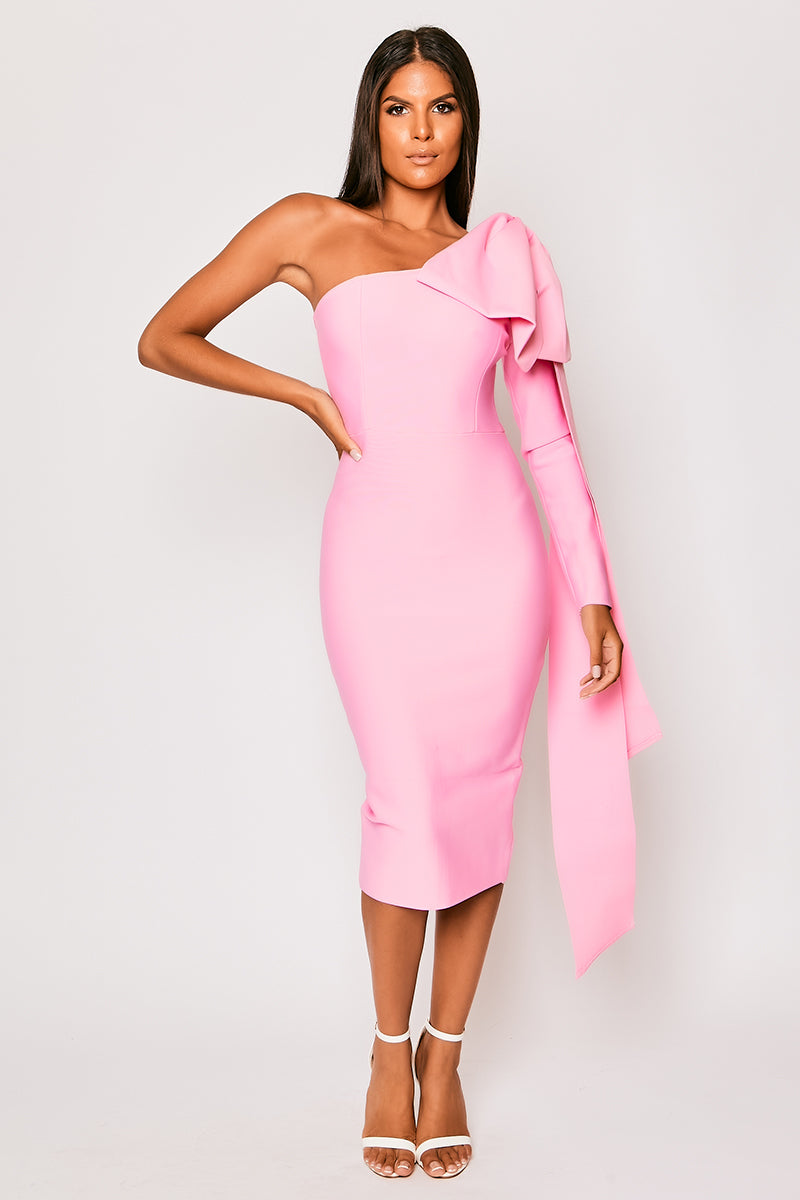 Ayla Pink One-Shoulder Bandage Dress