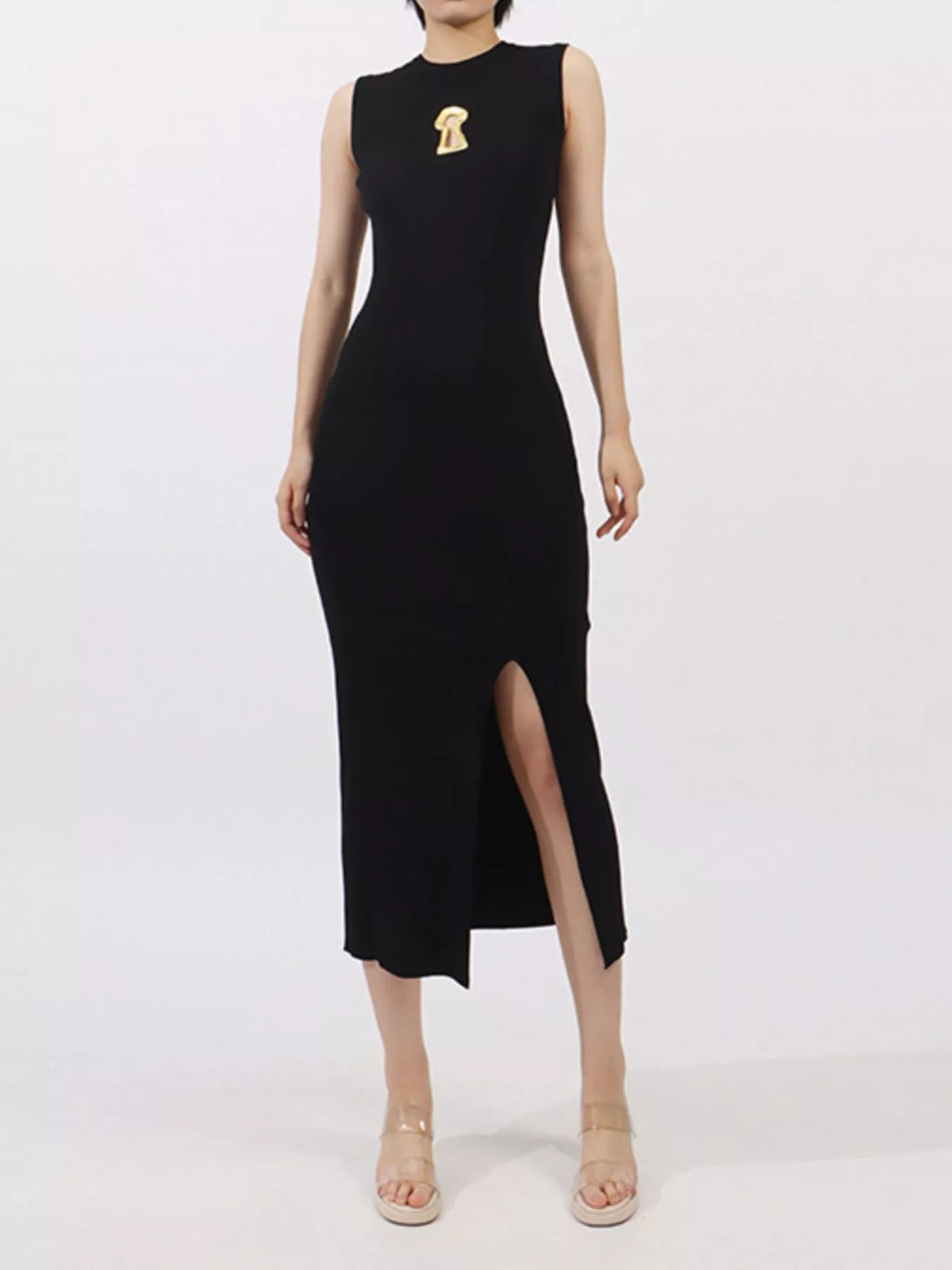 Slit Round Neck Sleeveless Dress