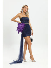 Sequin Purple Tube Top Irregular Dress