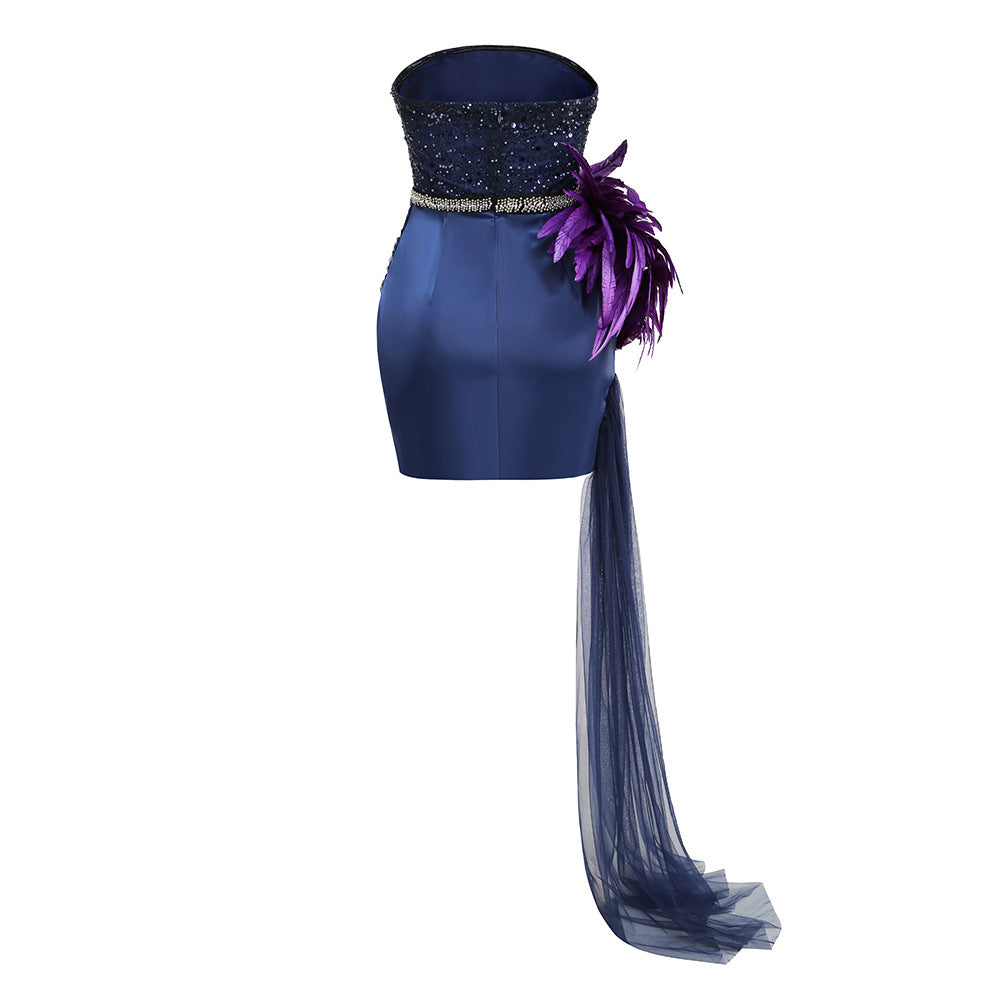 Sequin Purple Tube Top Irregular Dress