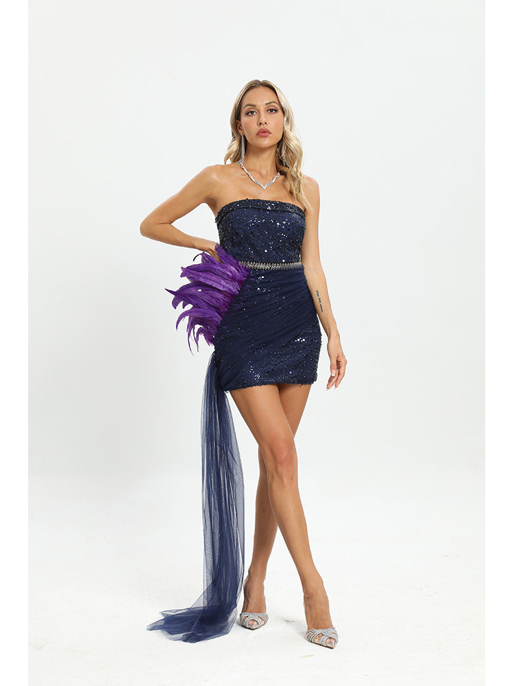 Sequin Purple Tube Top Irregular Dress