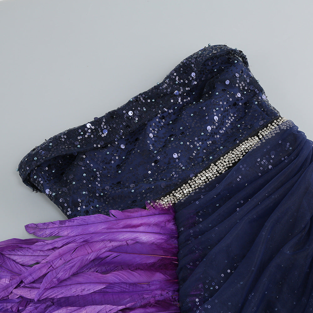Sequin Purple Tube Top Irregular Dress