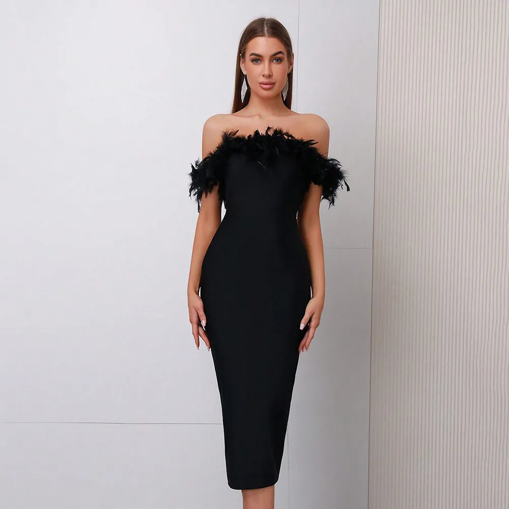 Alyia Off-Shoulder Feather Dress