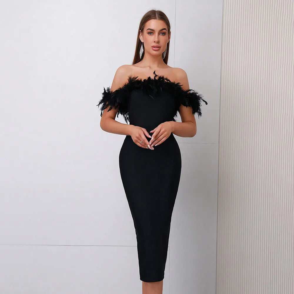 Alyia Off-Shoulder Feather Dress