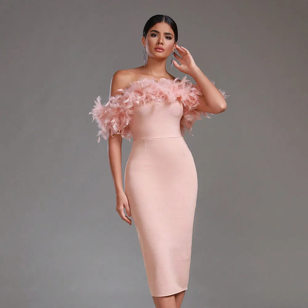 Alyia Off-Shoulder Feather Dress