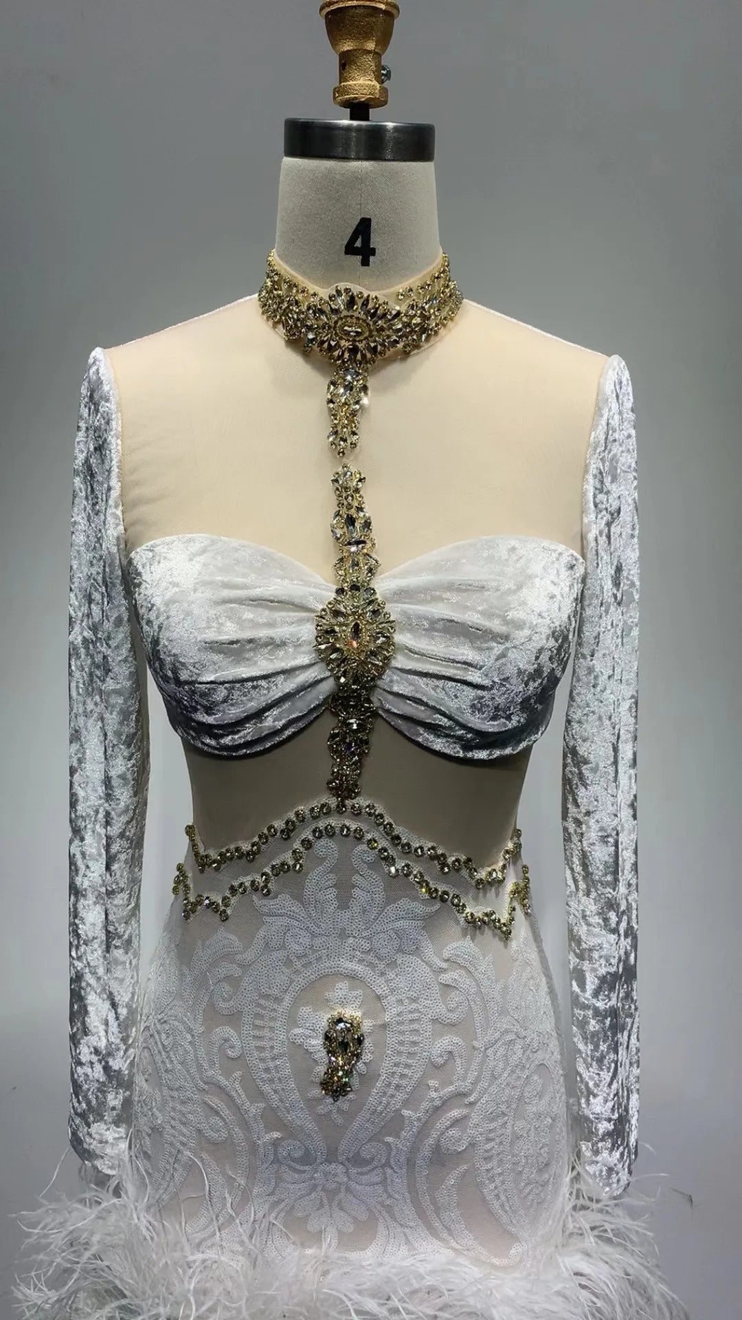 Lemia Sleeved Feather Diamond Exclusive Dress-Limited