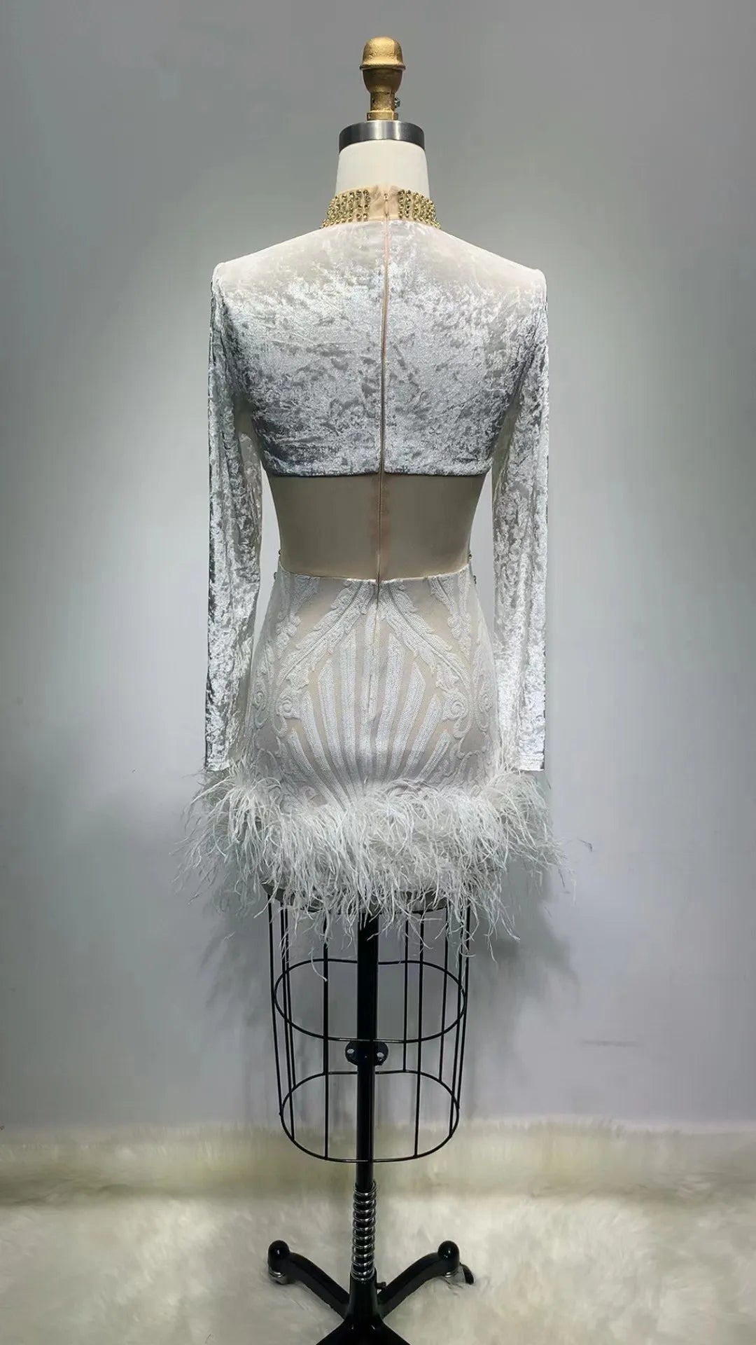 Lemia Sleeved Feather Diamond Exclusive Dress-Limited