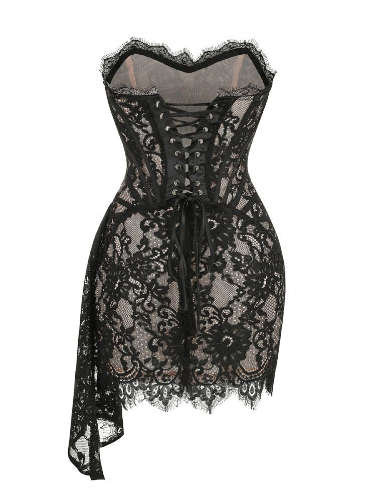Alyia Lace Ruche Corset Celeb Dress-Black