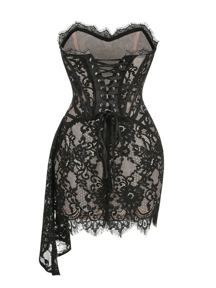 Alyia Lace Ruche Corset Celeb Dress-White