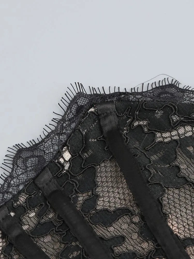 Alyia Lace Ruche Corset Celeb Dress-Black