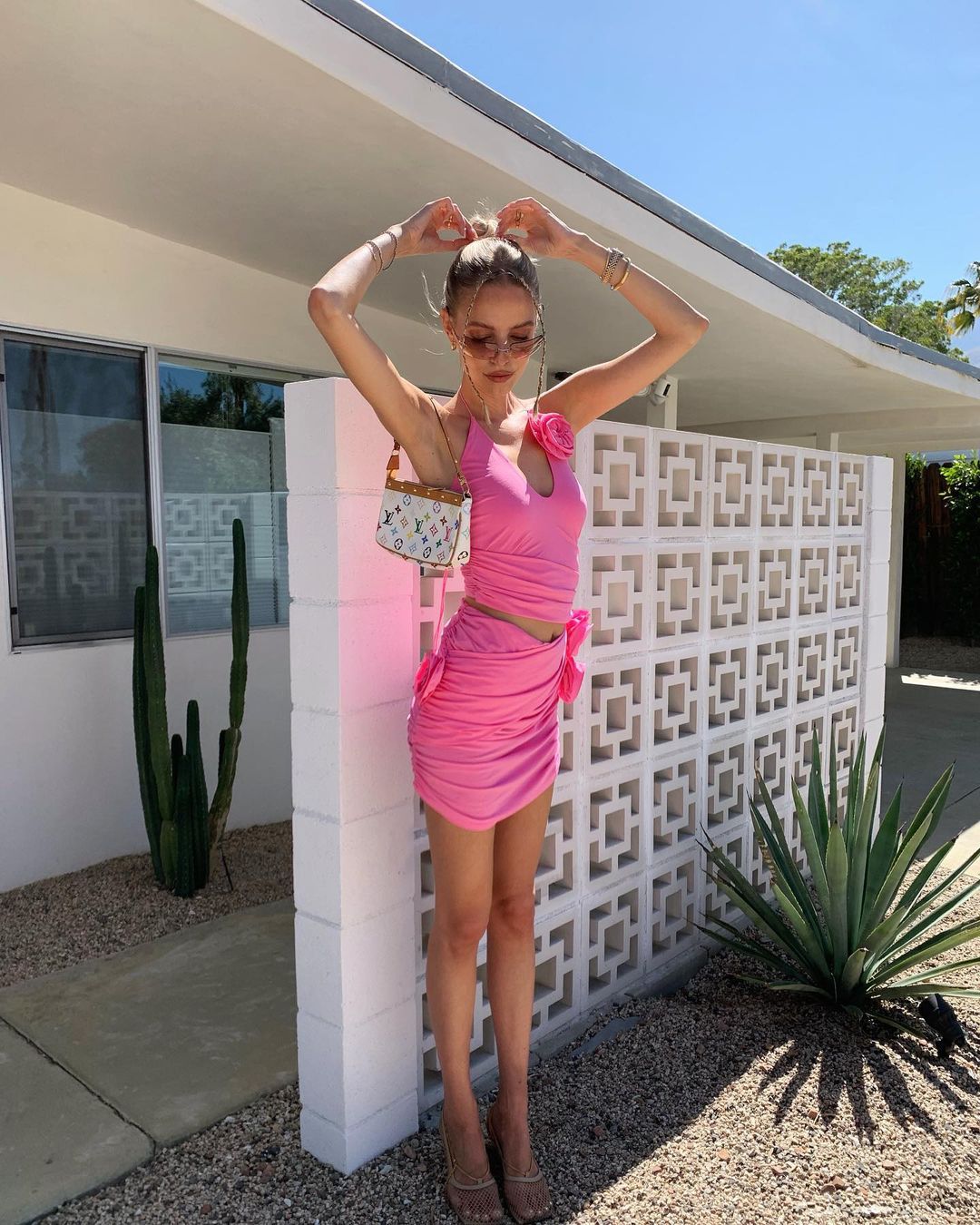 Multi Dime Halter Flower Sheath Dress