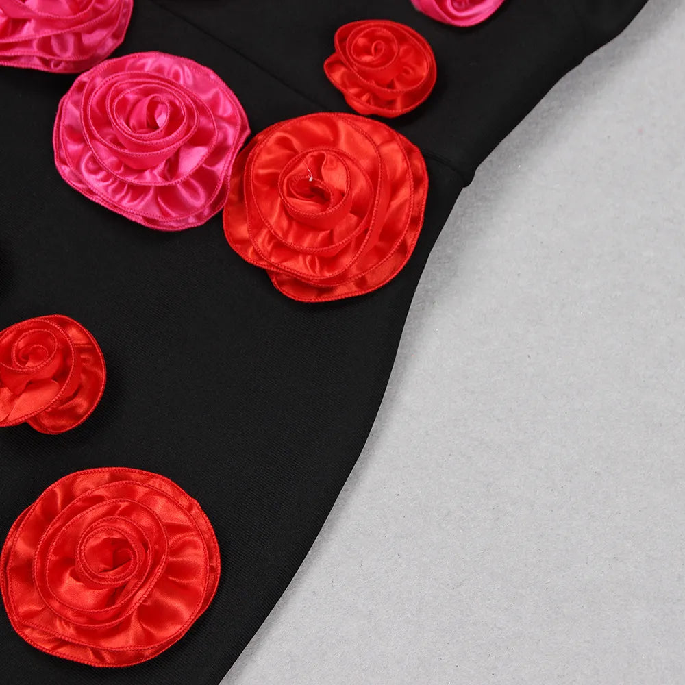 Alyia One Shoulder Red Rose Mid Dress