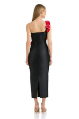 Alyia One Shoulder Red Rose Mid Dress