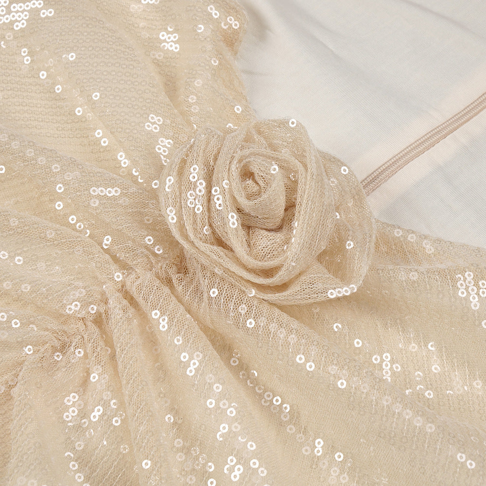 Diag Collar Metallic Mesh Flow Dress