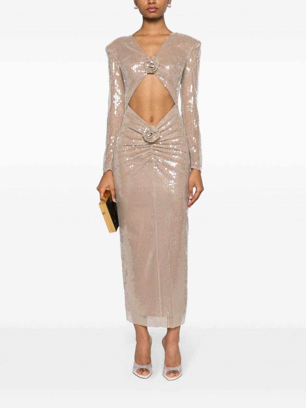 Diag Collar Metallic Mesh Flow Dress