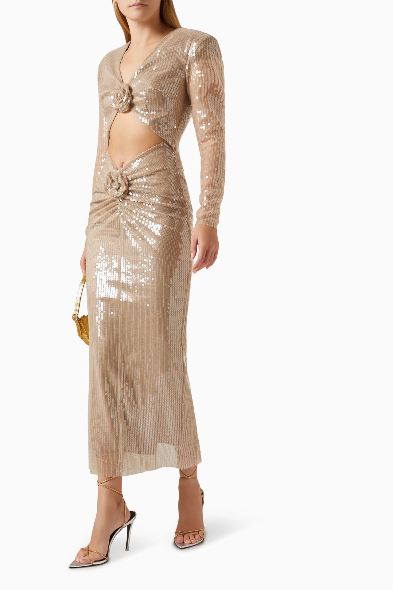 Diag Collar Metallic Mesh Flow Dress