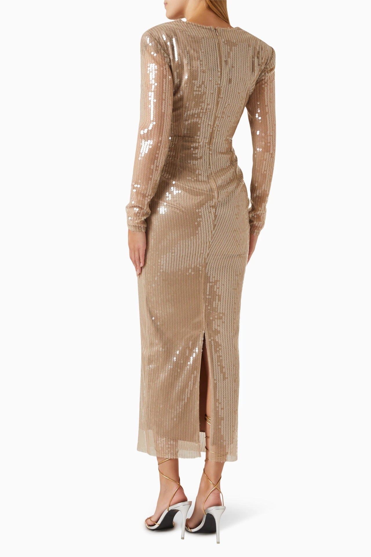 Diag Collar Metallic Mesh Flow Dress