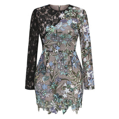 Alyia Sequined Sleeved Dress